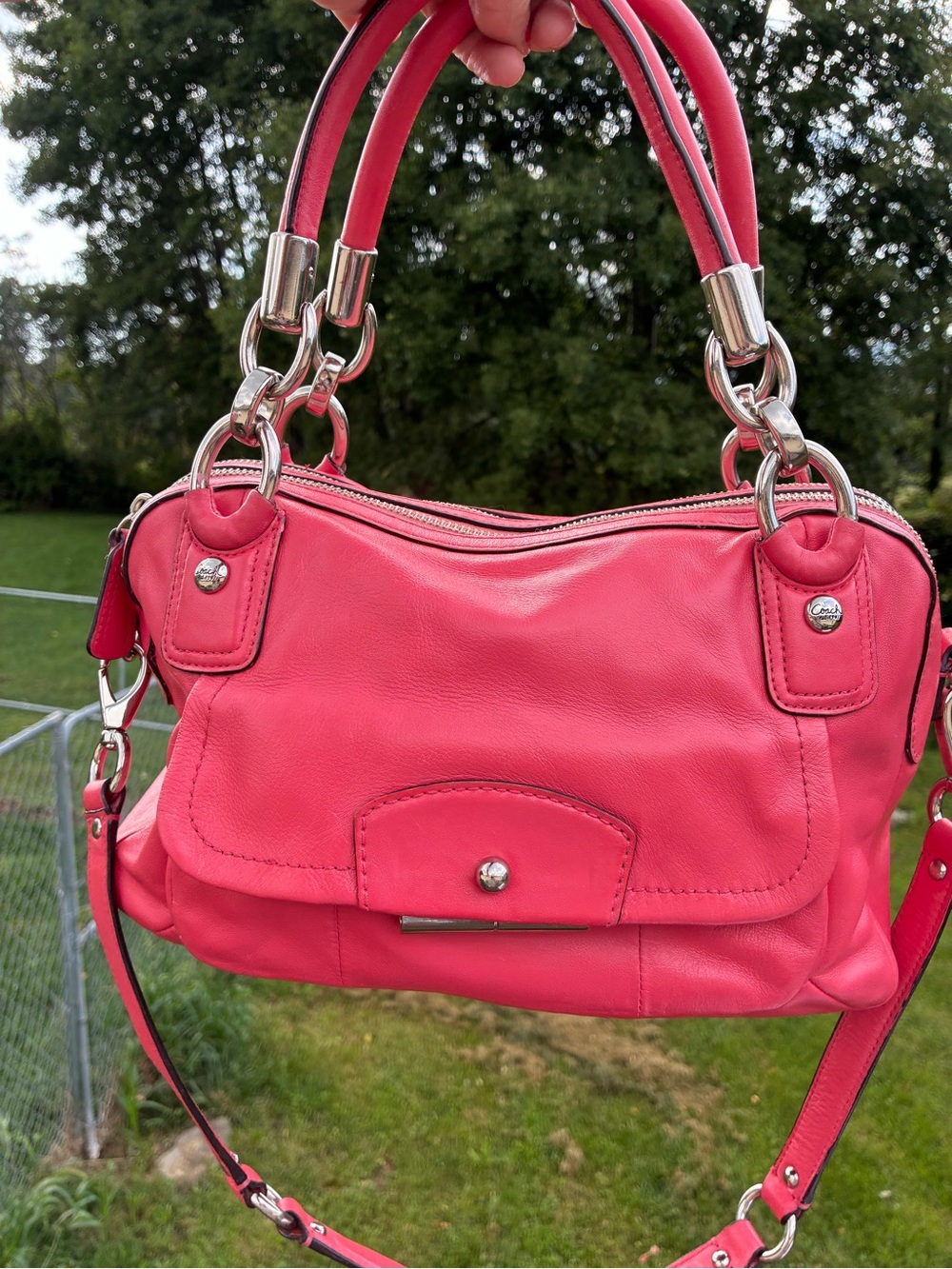 Coach Pink Leather Kristin Shoulder Bag with Silver Hardware